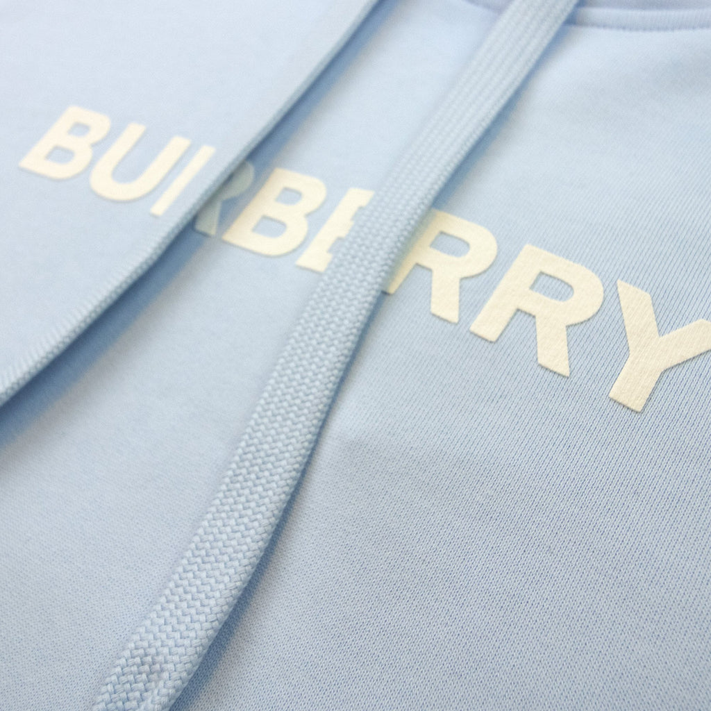 Burberry Logo Print Cotton Hoodied Sweatshirt Pale Blue