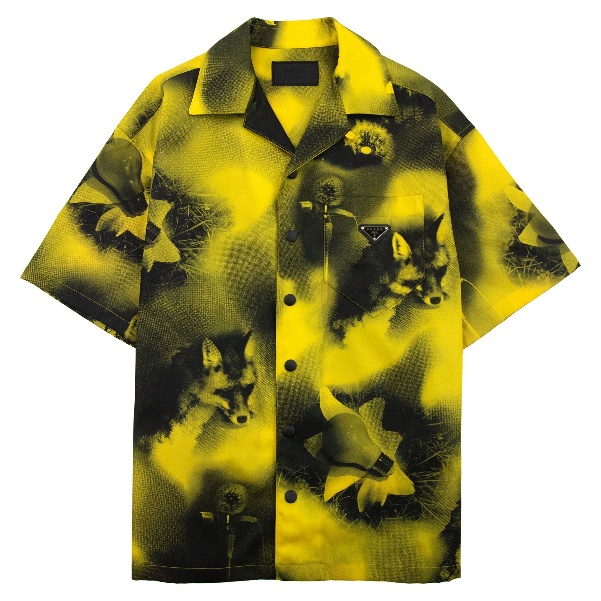 Prada Short Sleeved Printed Re Nylon Shirt Yellow