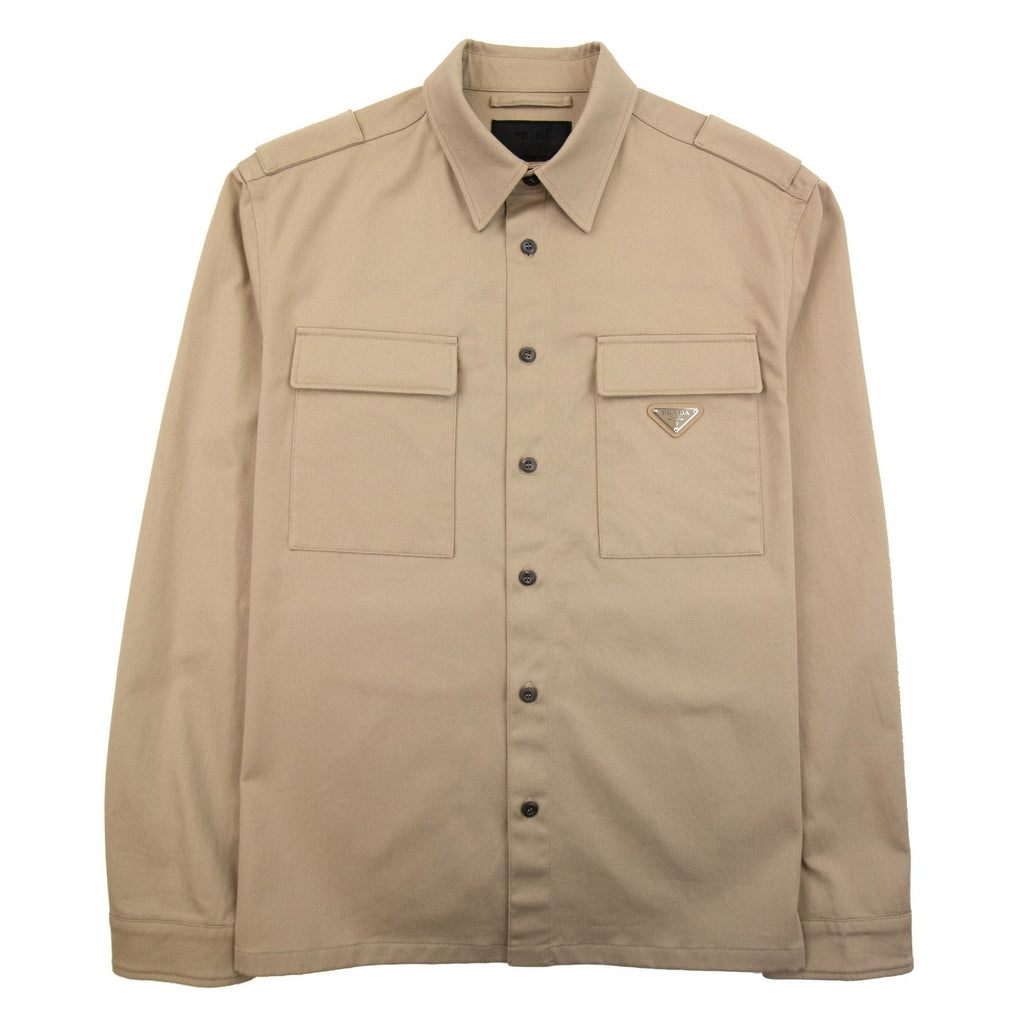 Prada Triangle Logo Gabardine Shirt Beige