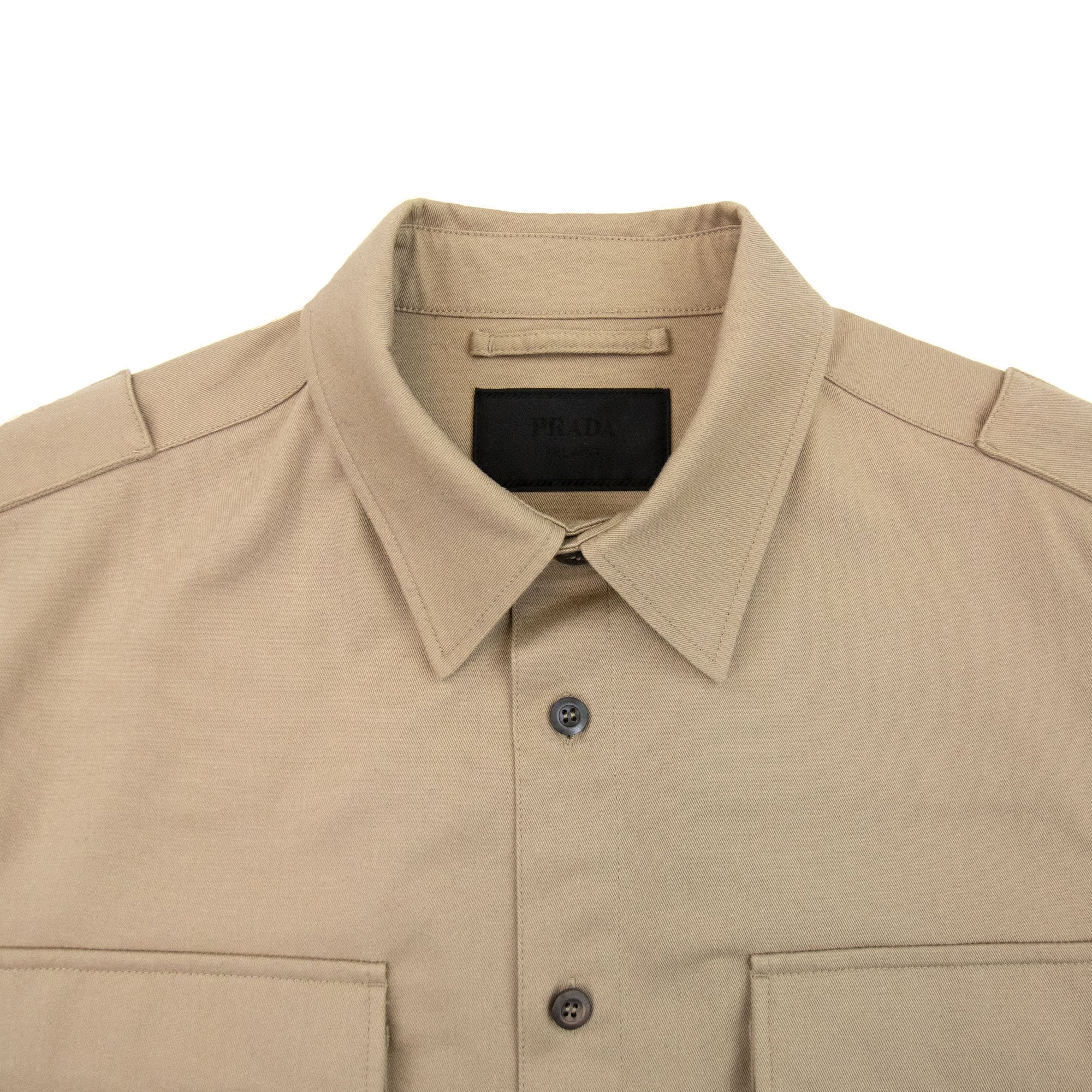 Prada Triangle Logo Gabardine Shirt Beige