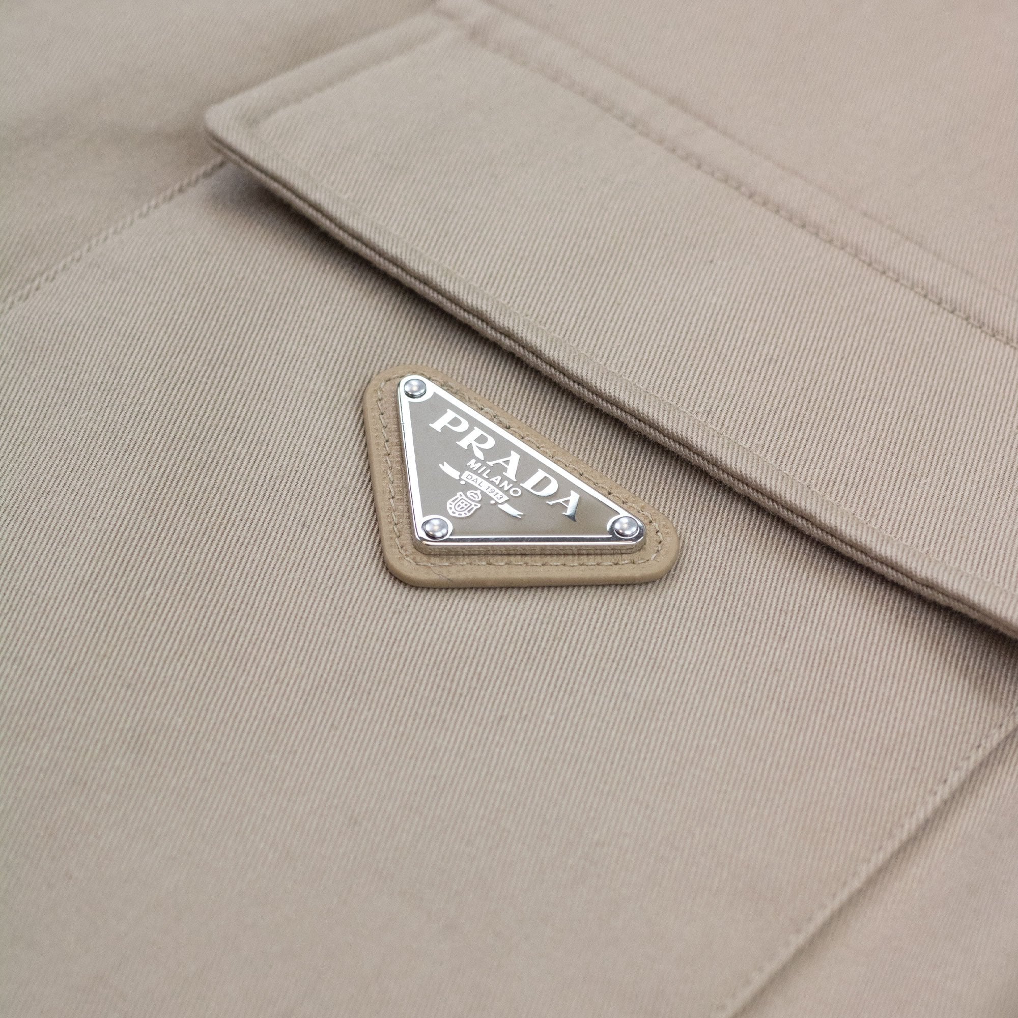 Prada Triangle Logo Gabardine Shirt Beige