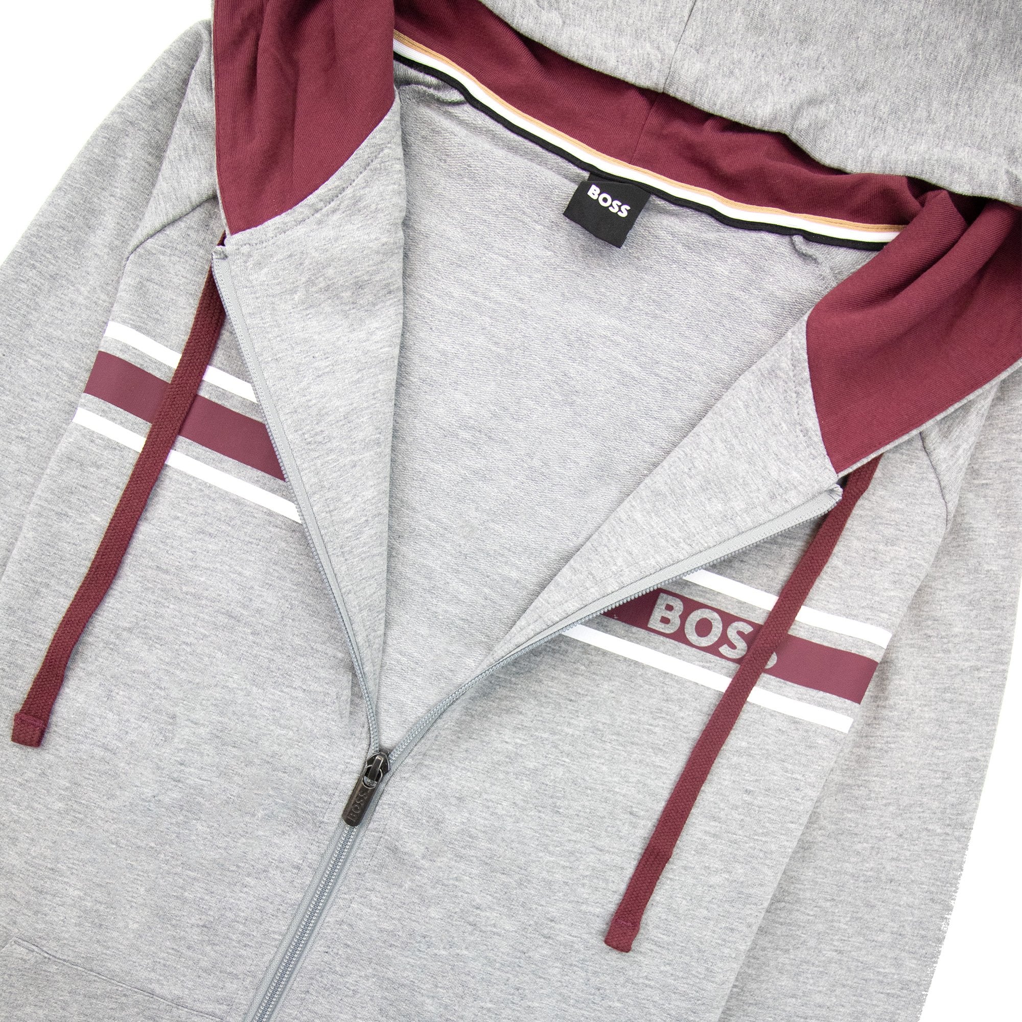 Hugo Boss Authentic Stripe Logo Zip Up Hoody Grey 033