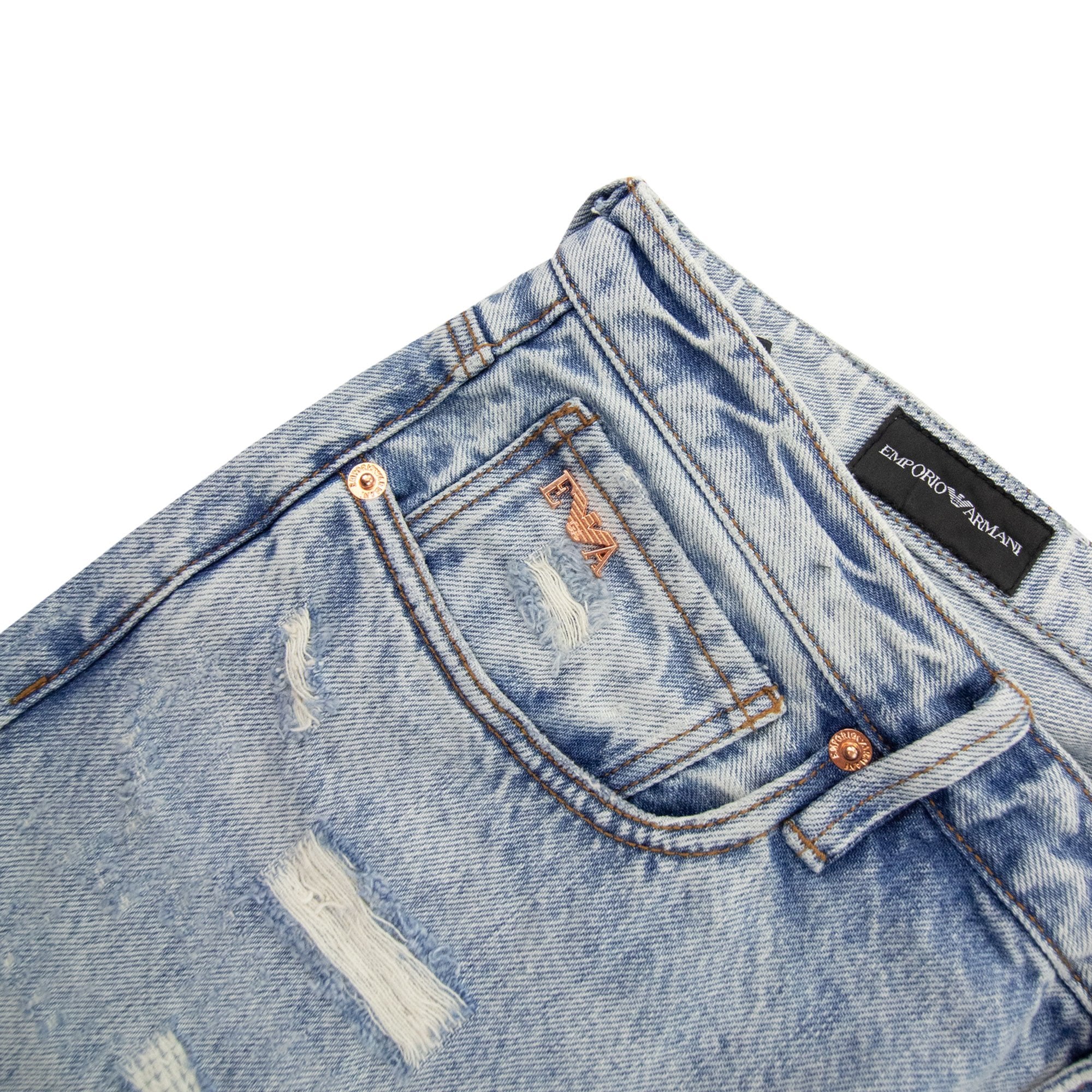 Emporio Armani J75 Slim Fit Washed Ripped Denim Jeans Denim Blue 0943