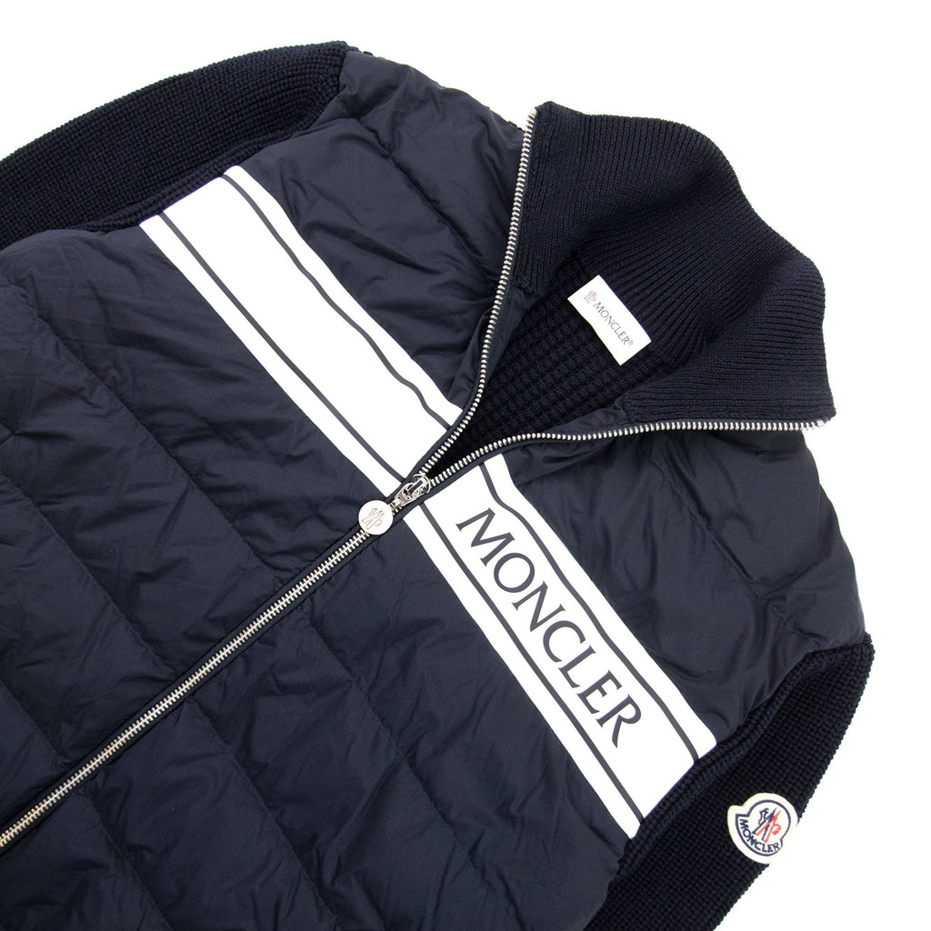 Moncler Logo Knitted Padded Cardigan Navy 769