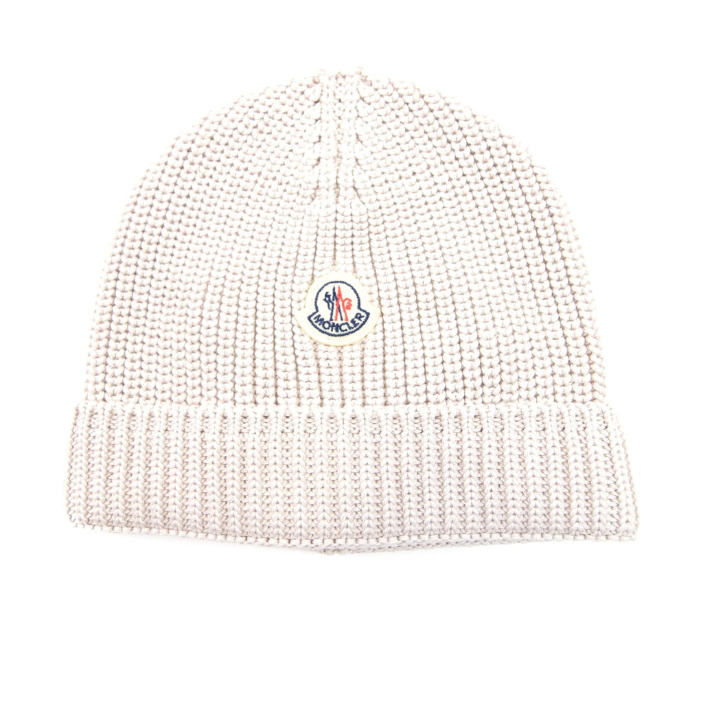 Moncler Junior Logo Cotton Beanie Beige