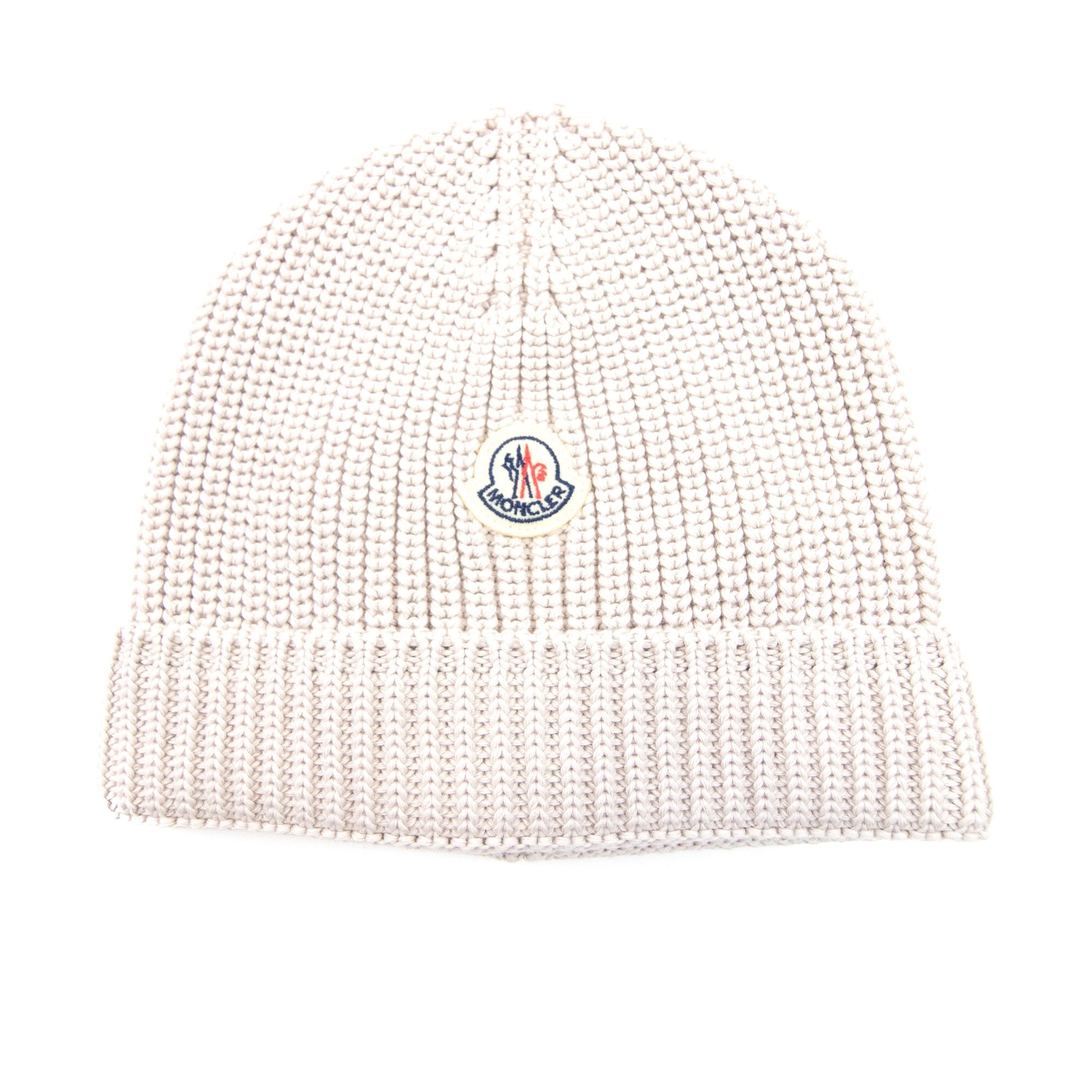 Moncler Junior Logo Cotton Beanie Beige