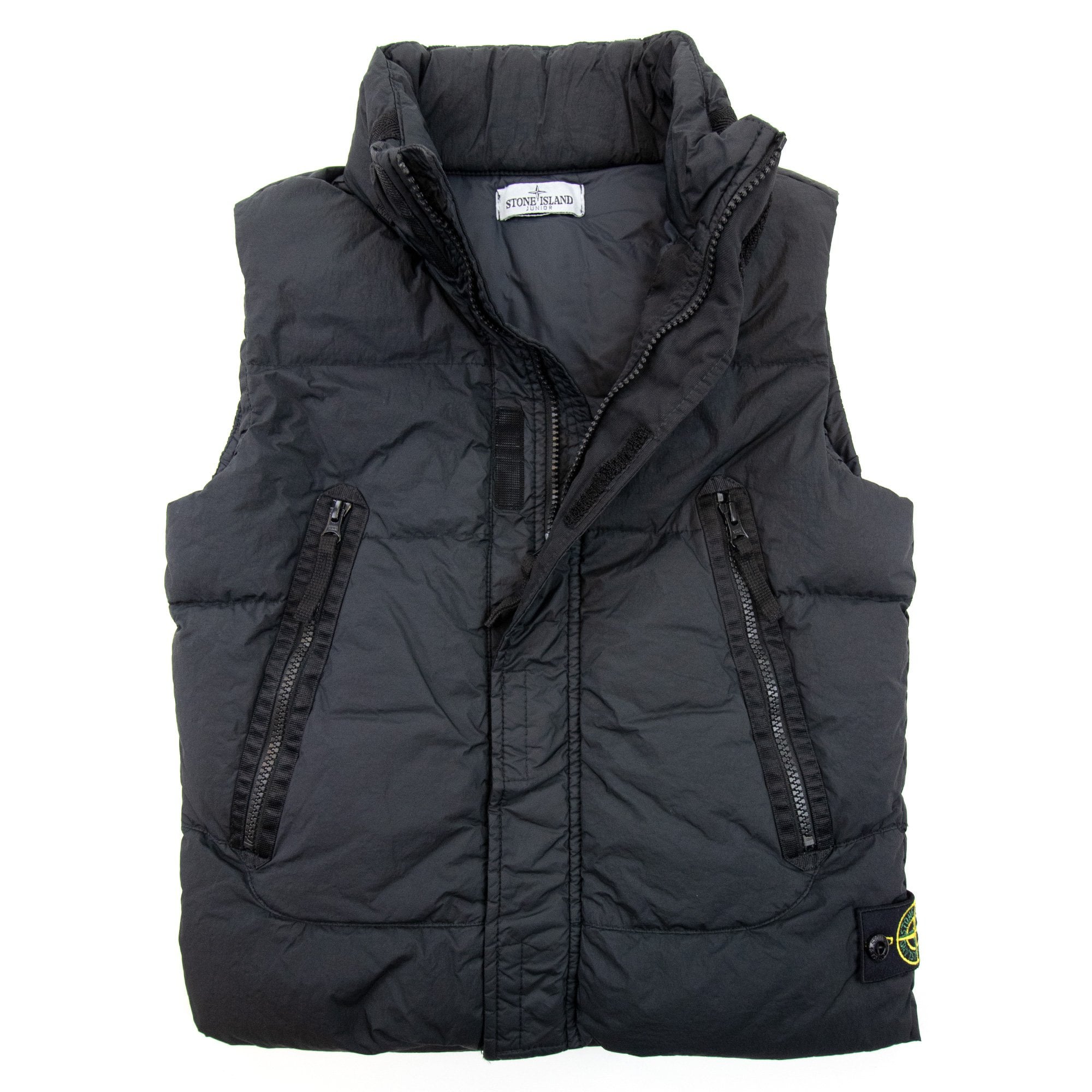 Stone Island Junior Garment Dyed Crinkle Reps Gillet Black V0029