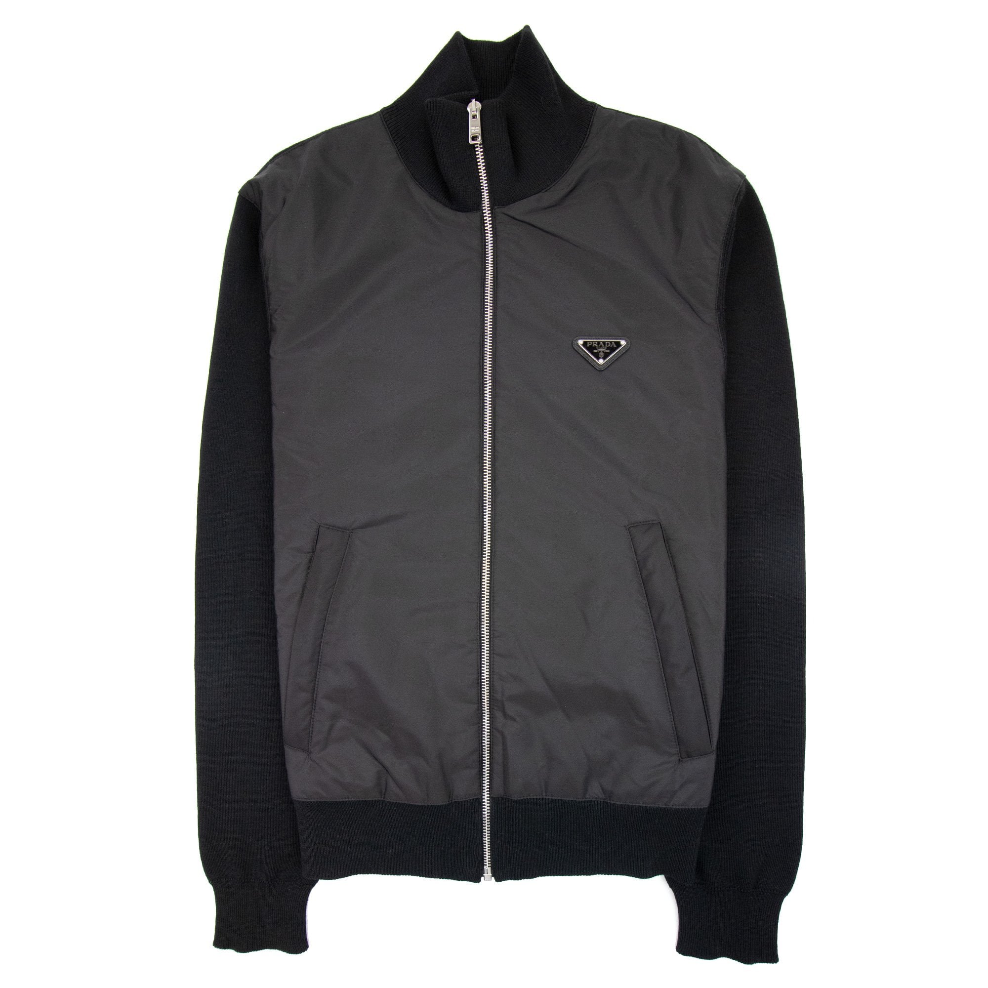 Prada Nylon + Wool Zip Cardigan Black