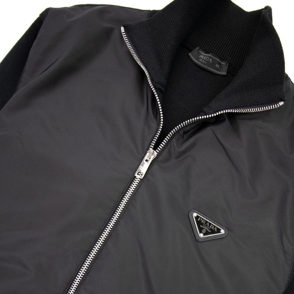 Prada Nylon + Wool Zip Cardigan Black