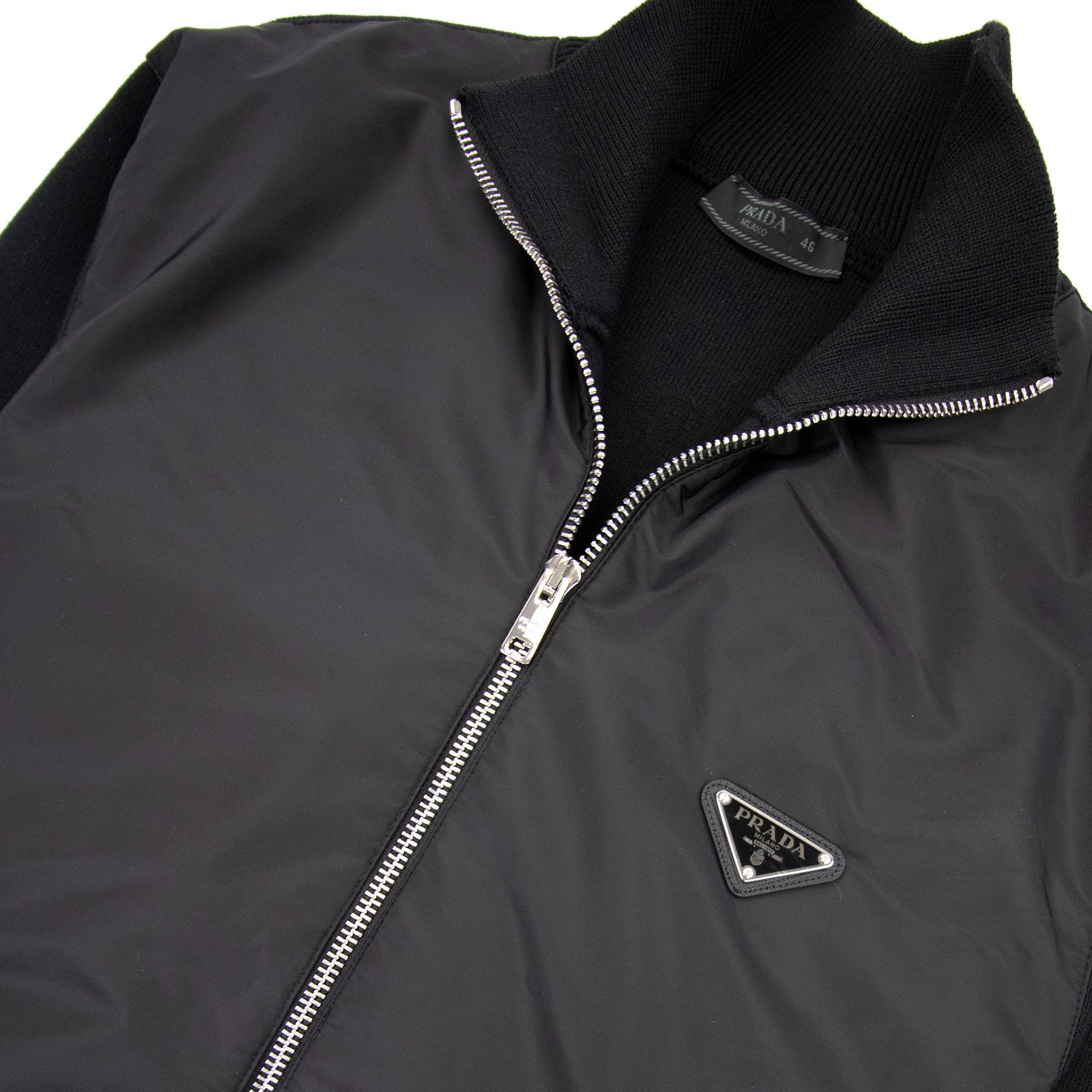 Prada Nylon + Wool Zip Cardigan Black