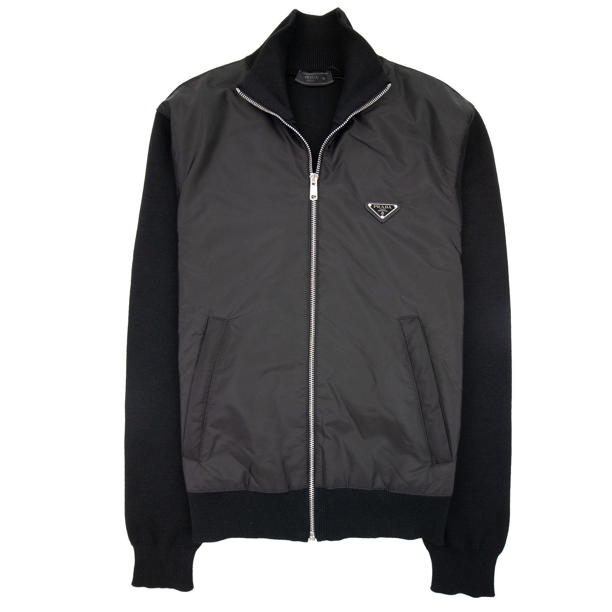 Prada Nylon + Wool Zip Cardigan Black