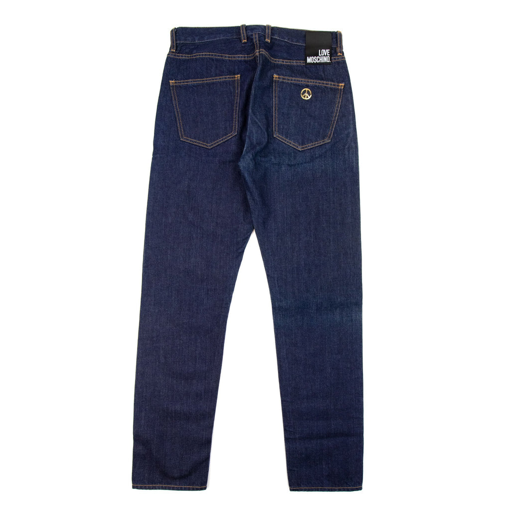 Love Moschino Peace Gold Logo Jeans Denim Blue