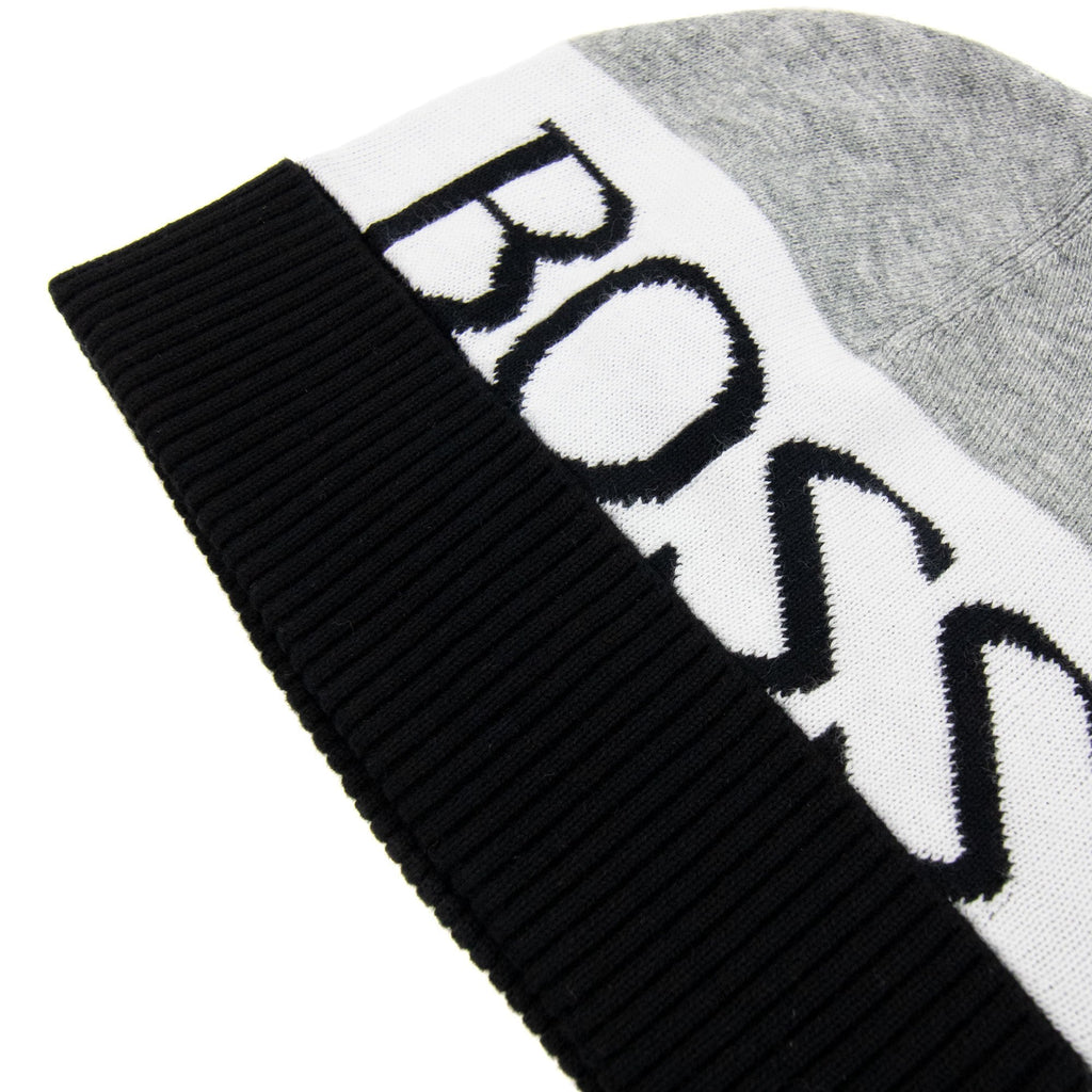 Hugo Boss Kids Block Colour Logo Beanie White Grey Black
