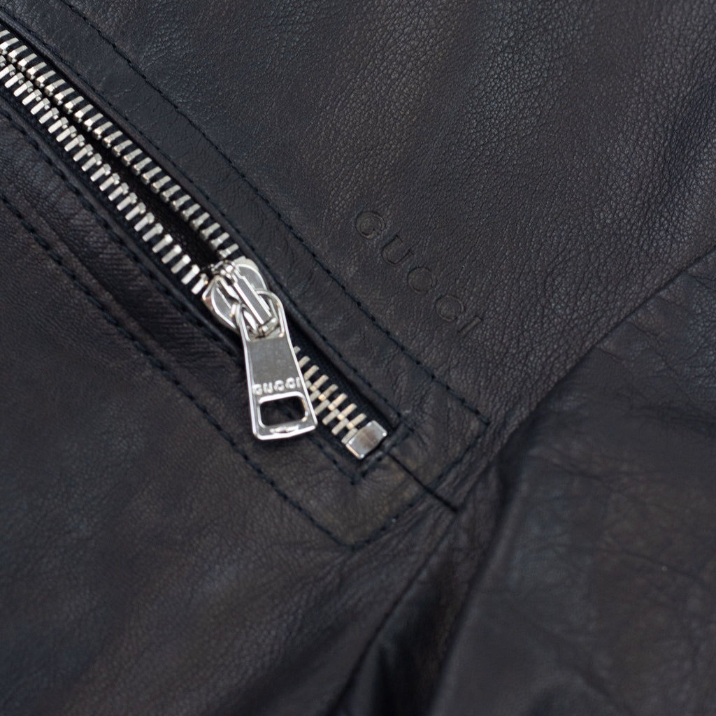Gucci Iconic Inner Web Leather Bomber Jacket Black