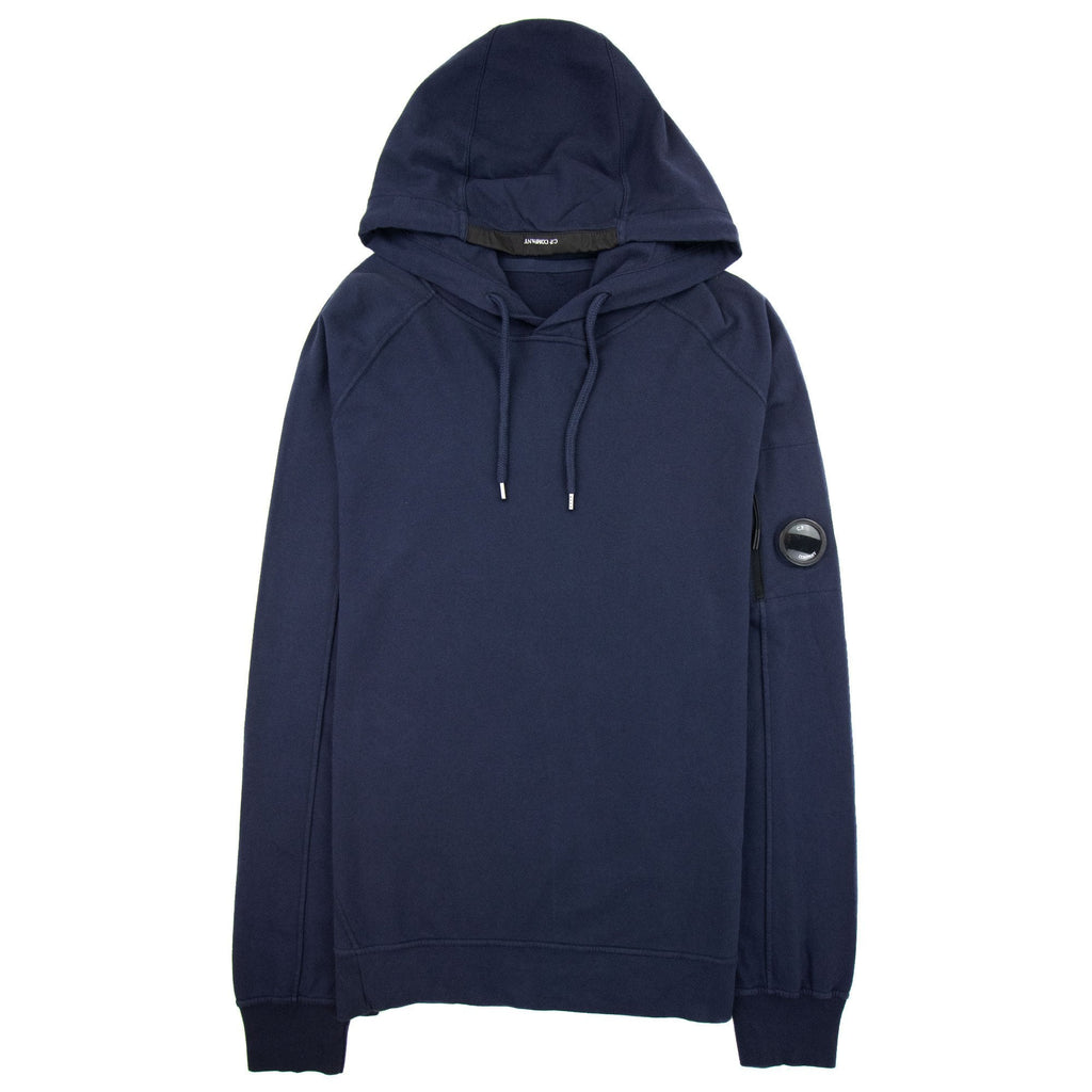 Cp Company Diagonal Raised Fleece Garment Dyed Lens Hoodie Navy 887
