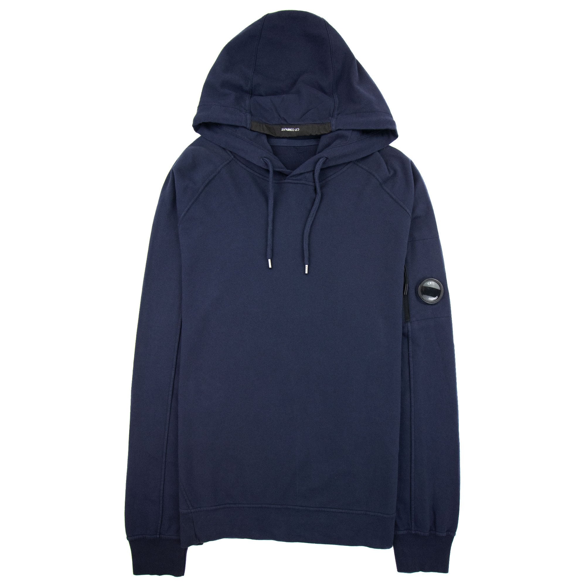 Cp Company Diagonal Raised Fleece Garment Dyed Lens Hoodie Navy 887