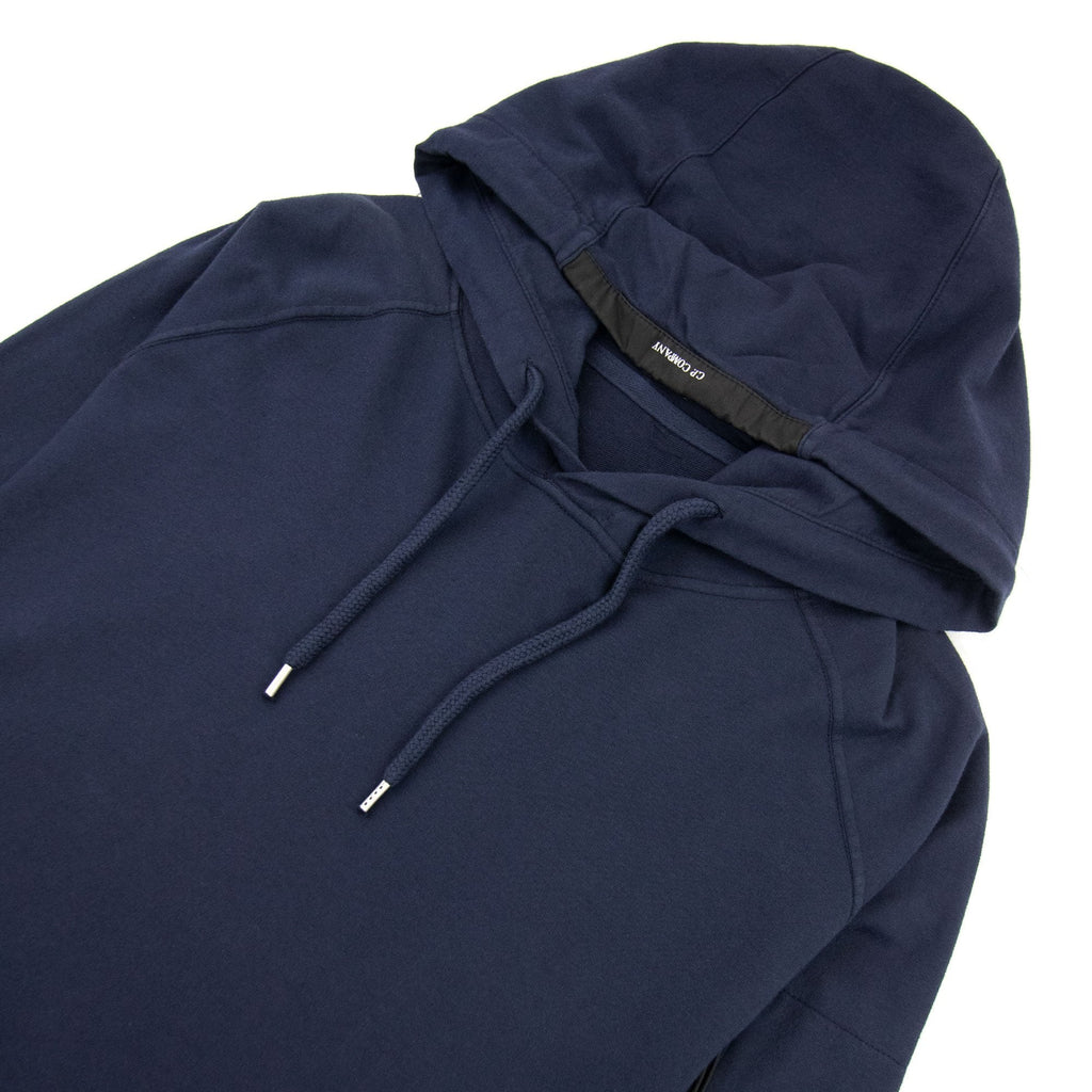 Cp Company Diagonal Raised Fleece Garment Dyed Lens Hoodie Navy 887
