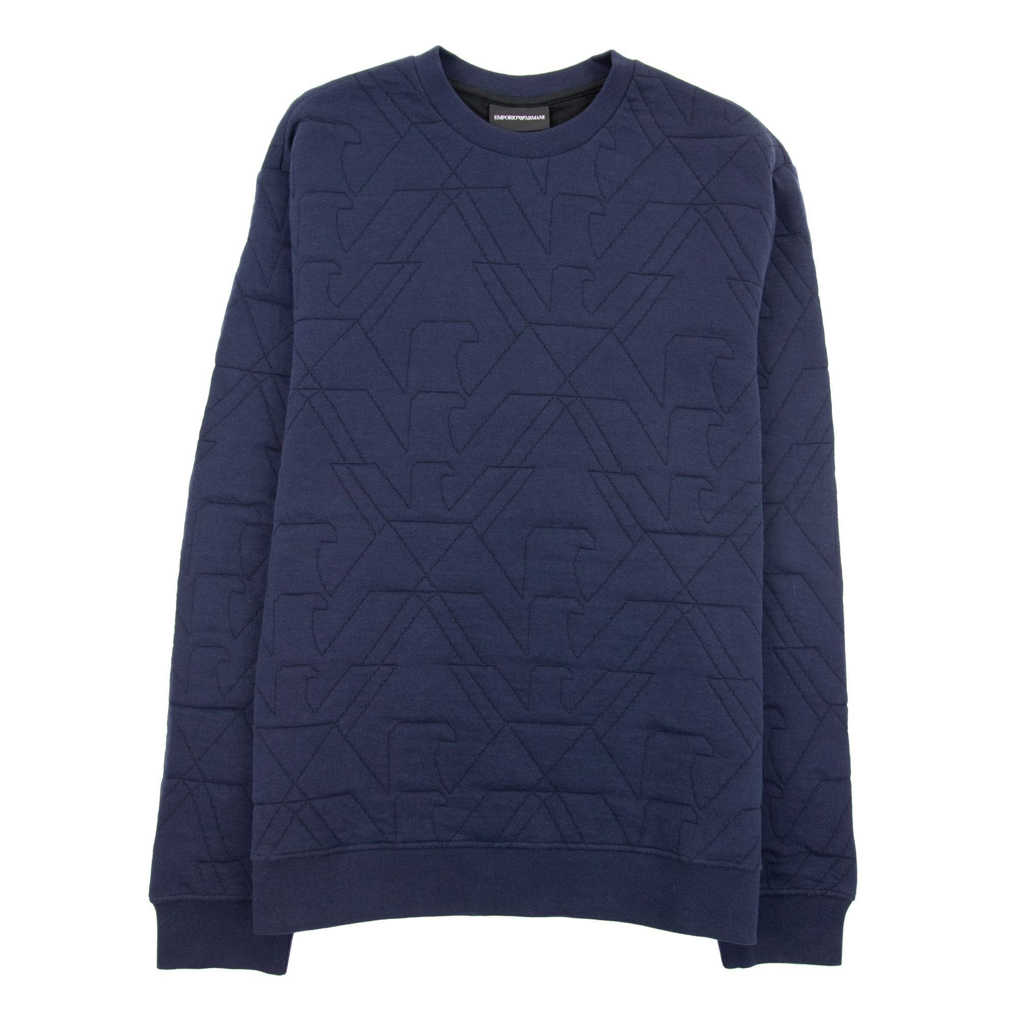 Emporio Armani All Over Stiched Logo Sweatshirt Navy Blue