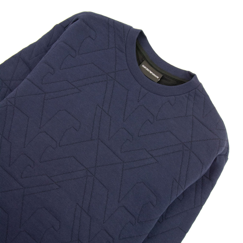 Emporio Armani All Over Stiched Logo Sweatshirt Navy Blue