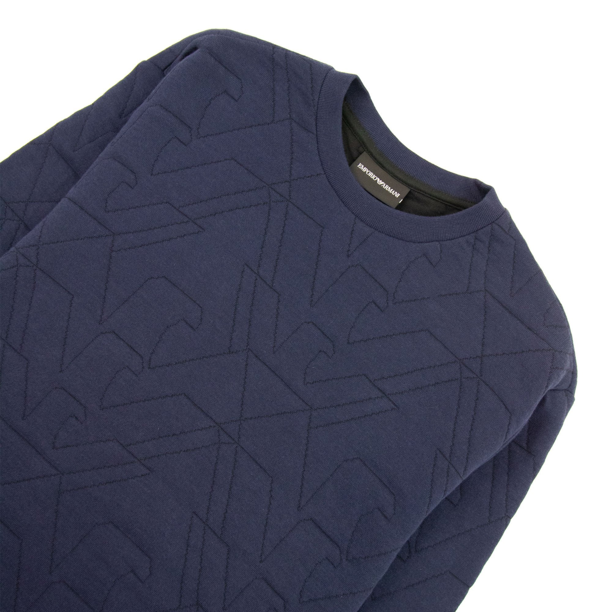 Emporio Armani All Over Stiched Logo Sweatshirt Navy Blue