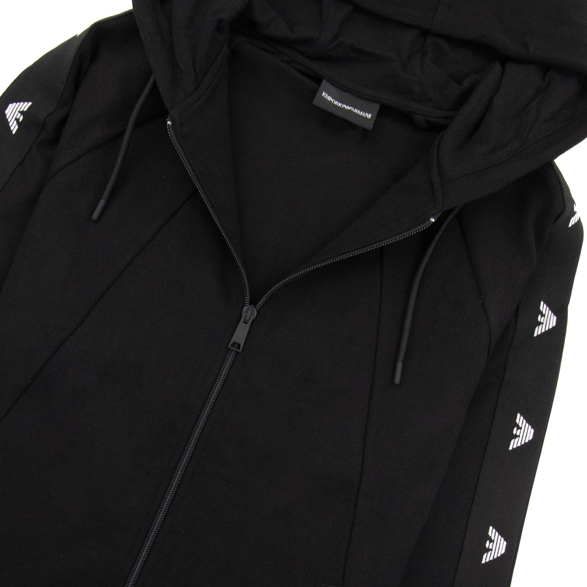 Emporio Armani Eagle Stripe Logo Zip Hoody Black