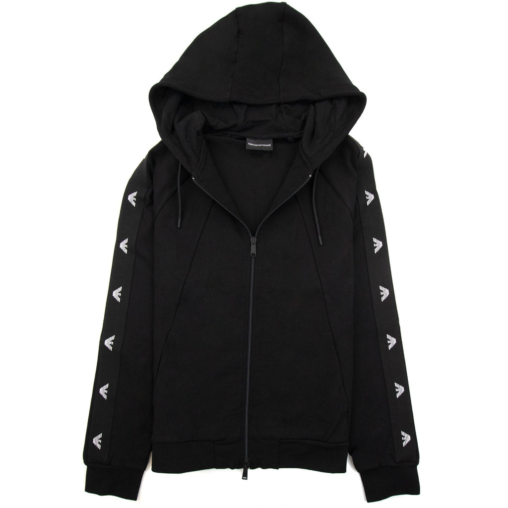Emporio Armani Eagle Stripe Logo Zip Hoody Black