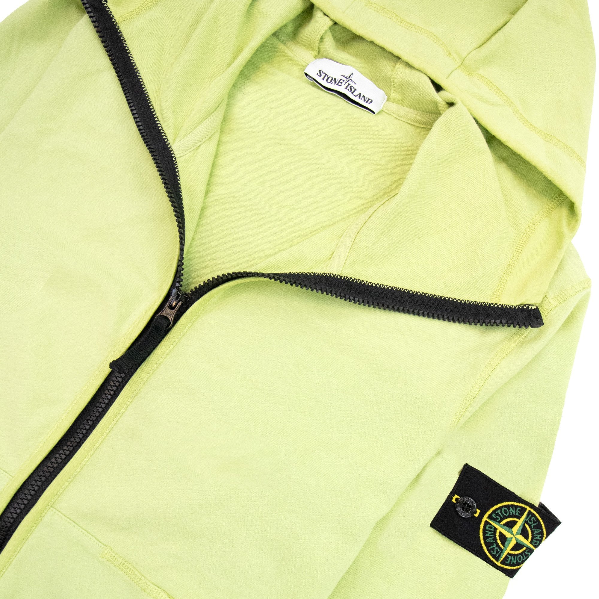 Stone Island Patch Logo Hoody Concealed Zips Lime Green V0051