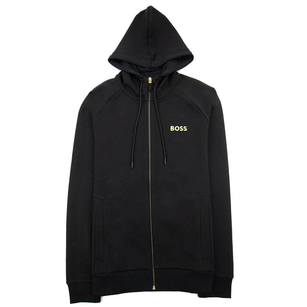 Hugo Boss Saggy 1 Embroidered Logo Zip Up Hoodie Black 001