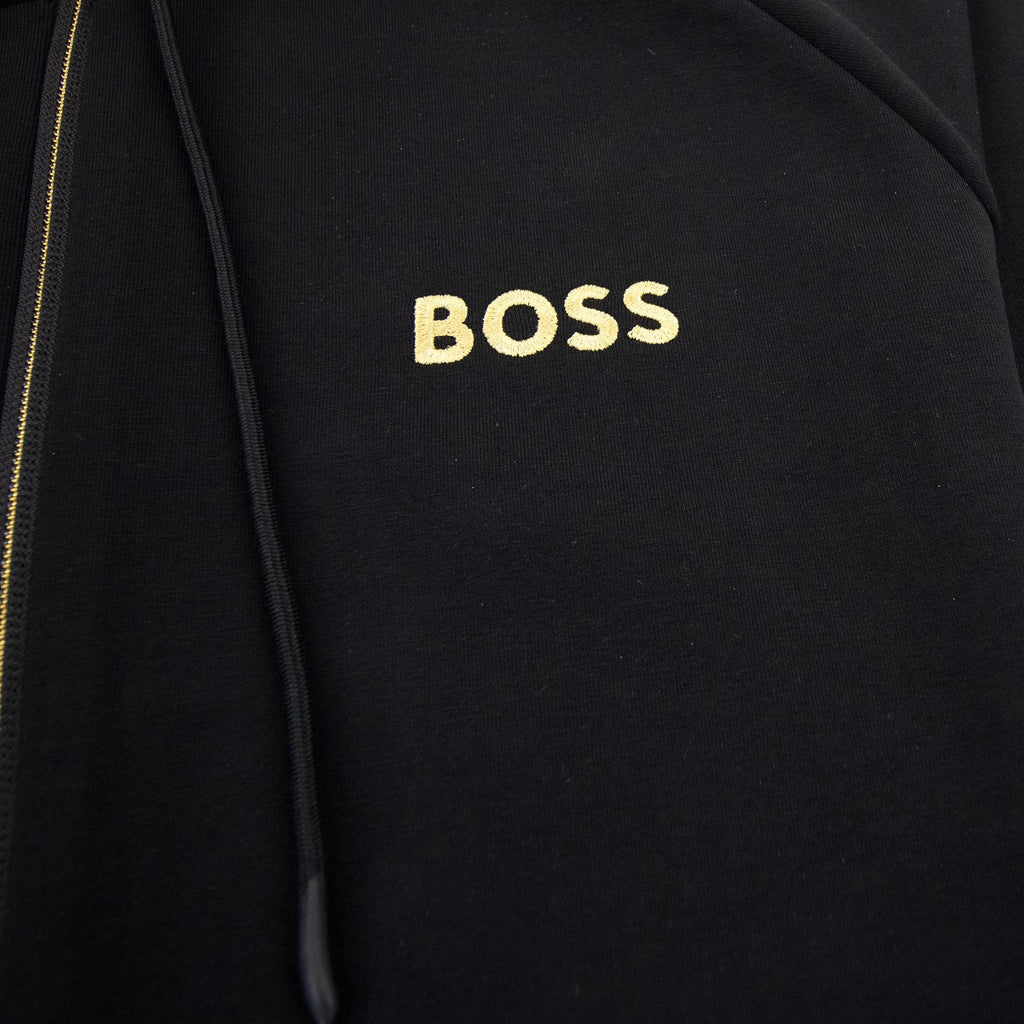 Hugo Boss Saggy 1 Embroidered Logo Zip Up Hoodie Black 001