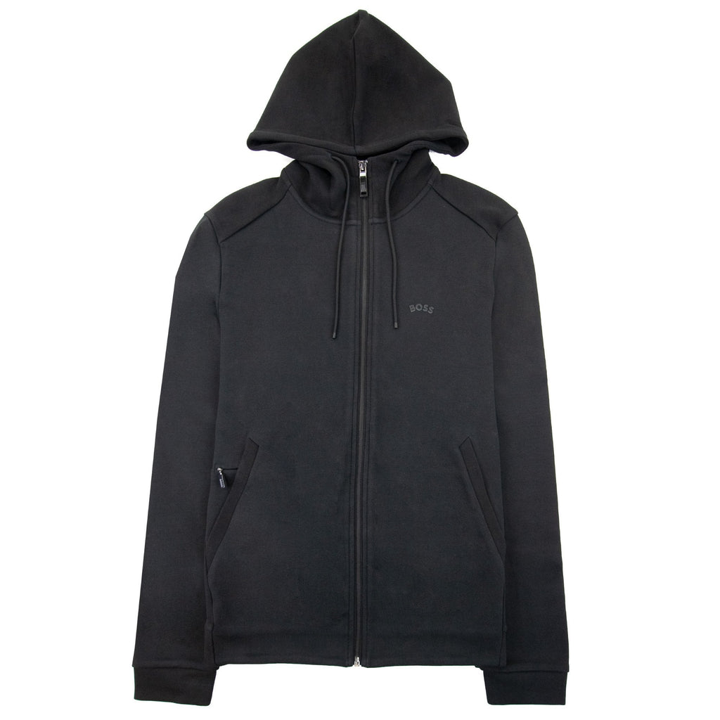 Hugo Boss Saggy Curved Logo Zip Up Hoody Black 001