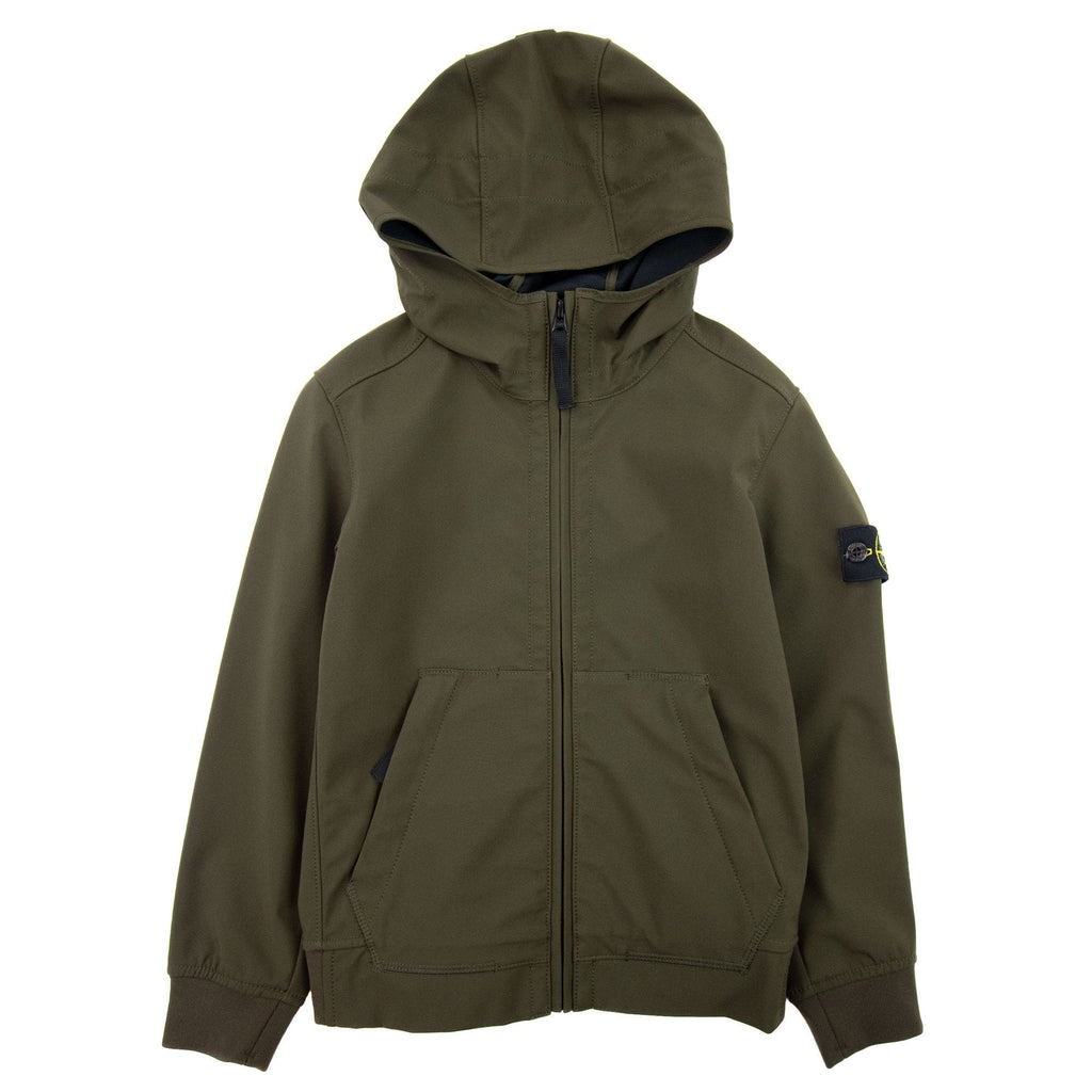Stone Island Junior Light Soft Shell Hooded Jacket Khaki V0054