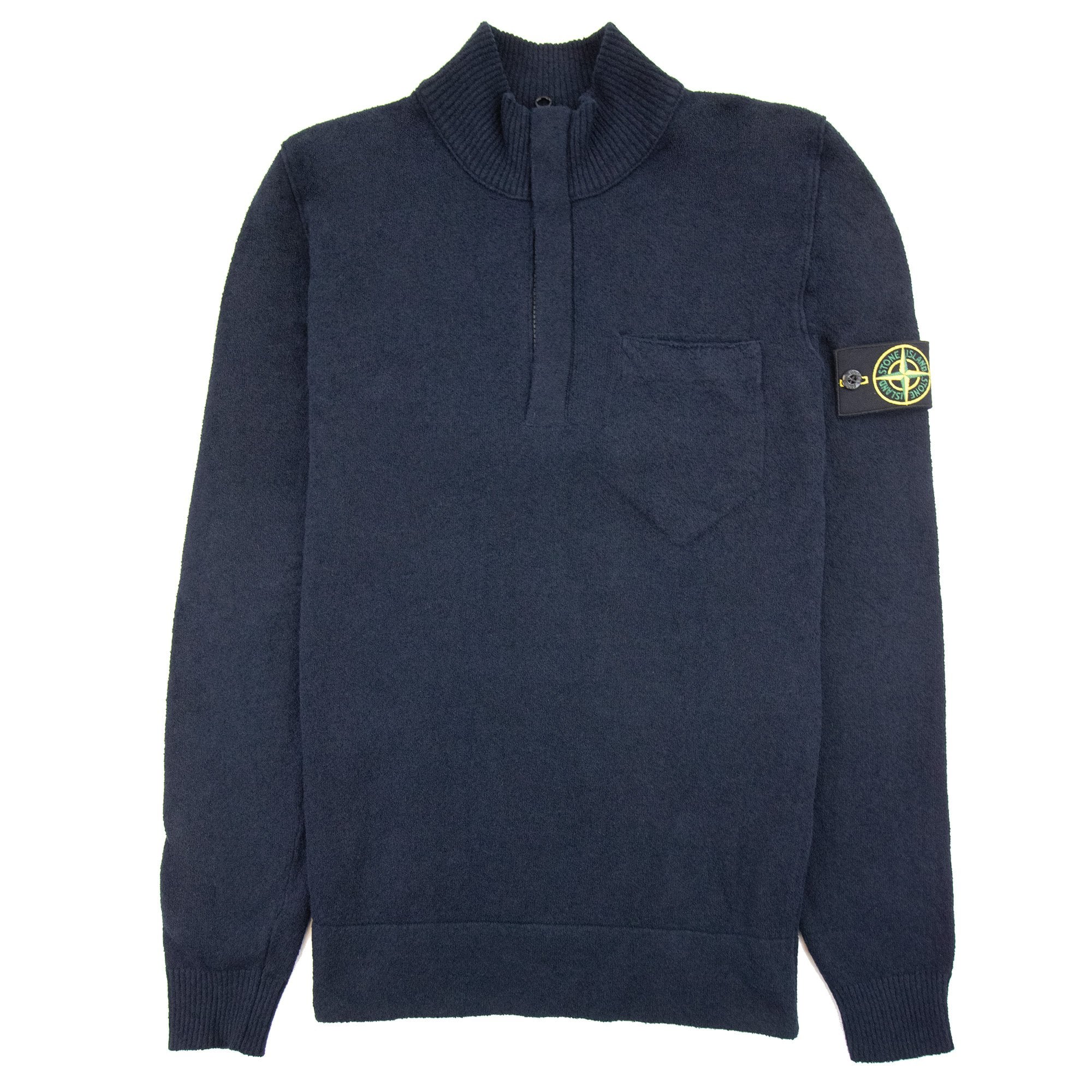 Stone Island Half Zip Concealed Zip Sweater Navy V0020