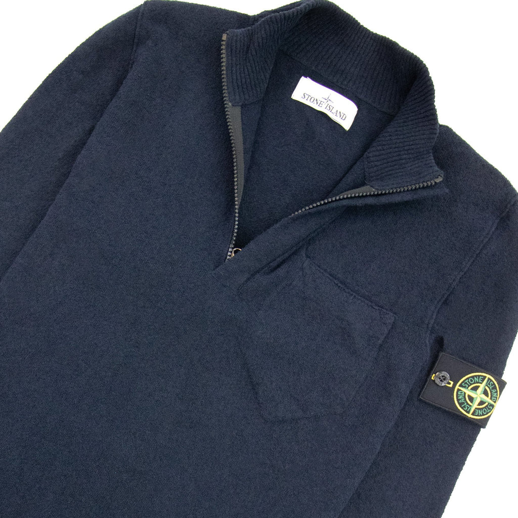Stone Island Half Zip Concealed Zip Sweater Navy V0020