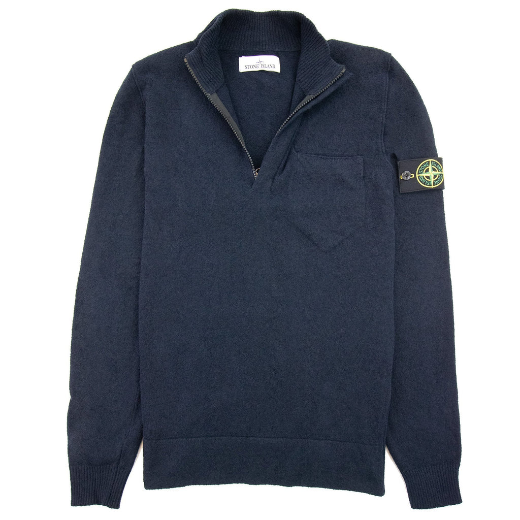 Stone Island Half Zip Concealed Zip Sweater Navy V0020