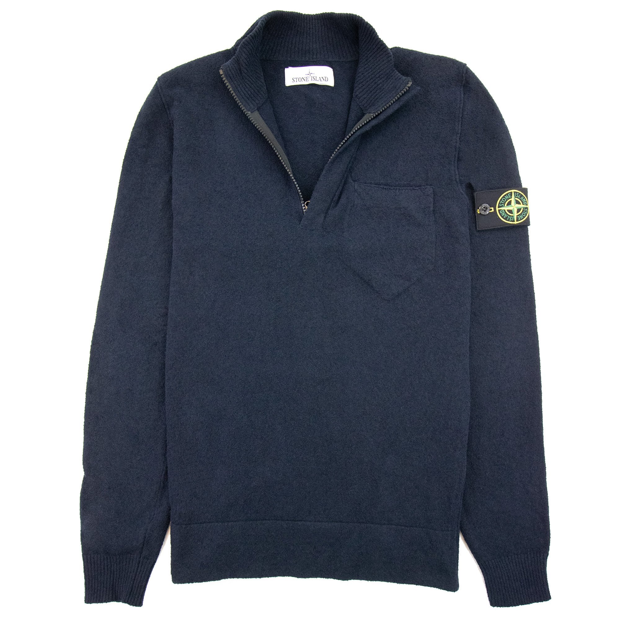 Stone Island Half Zip Concealed Zip Sweater Navy V0020