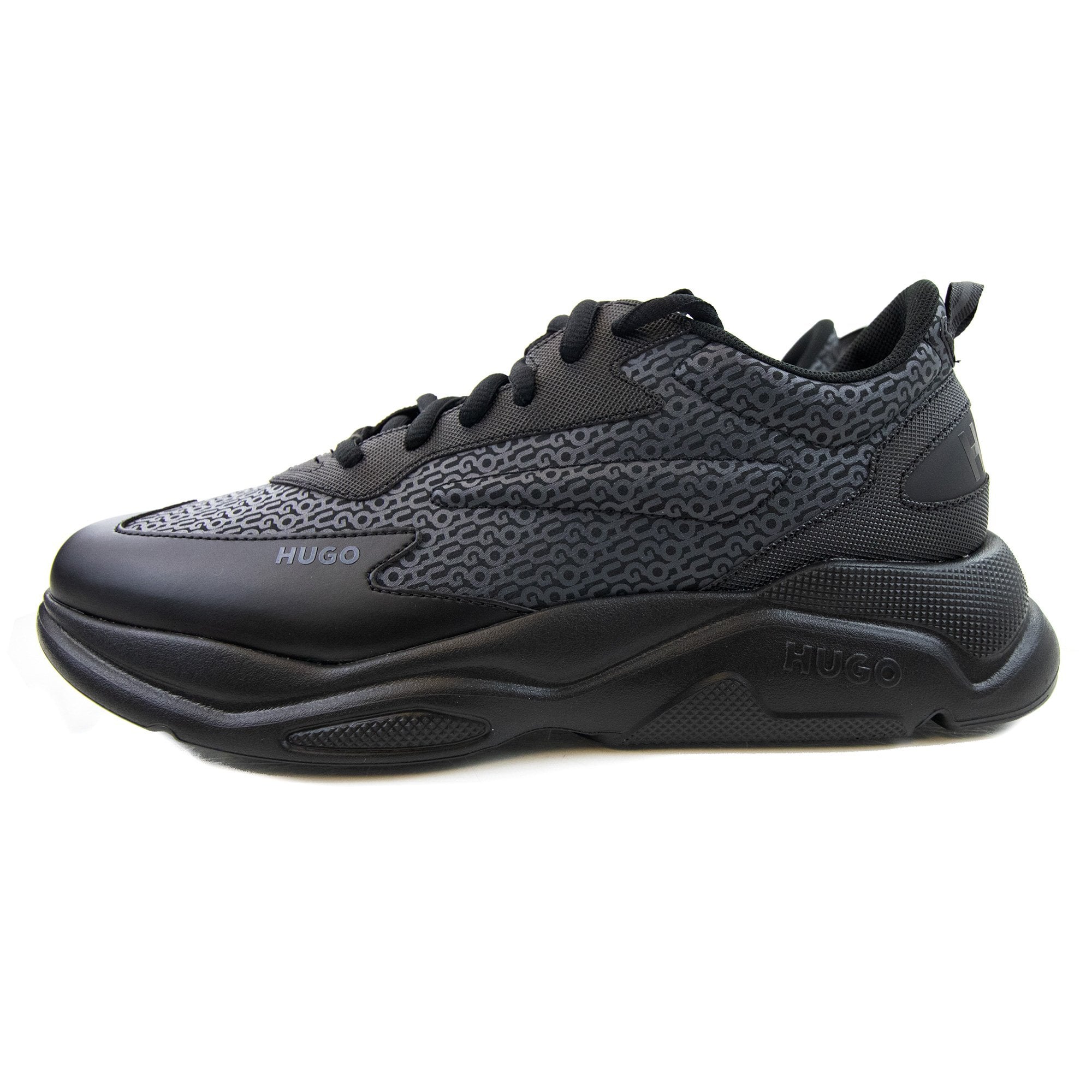 Hugo Leon Logo Mixed Material Runner Black 003