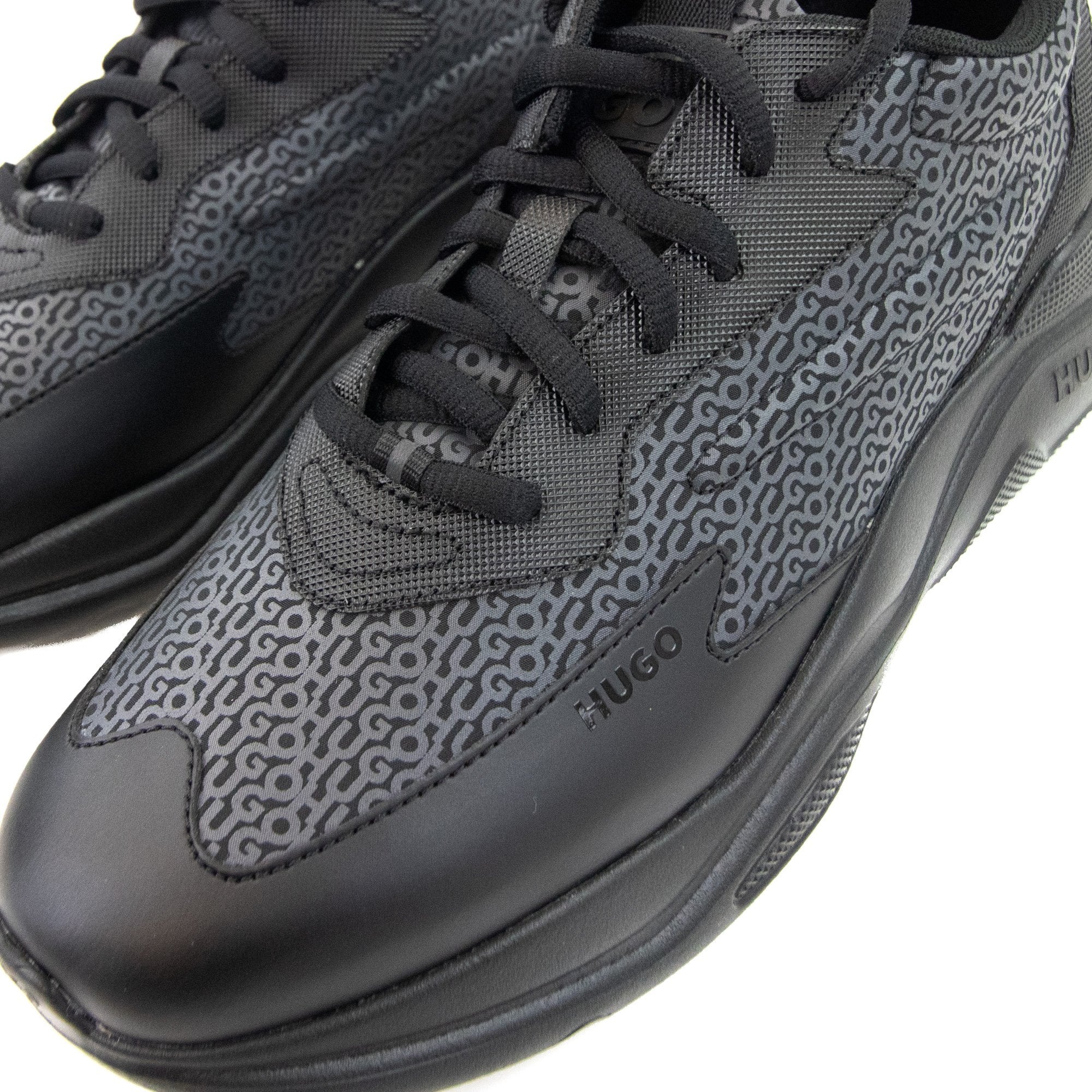 Hugo Leon Logo Mixed Material Runner Black 003