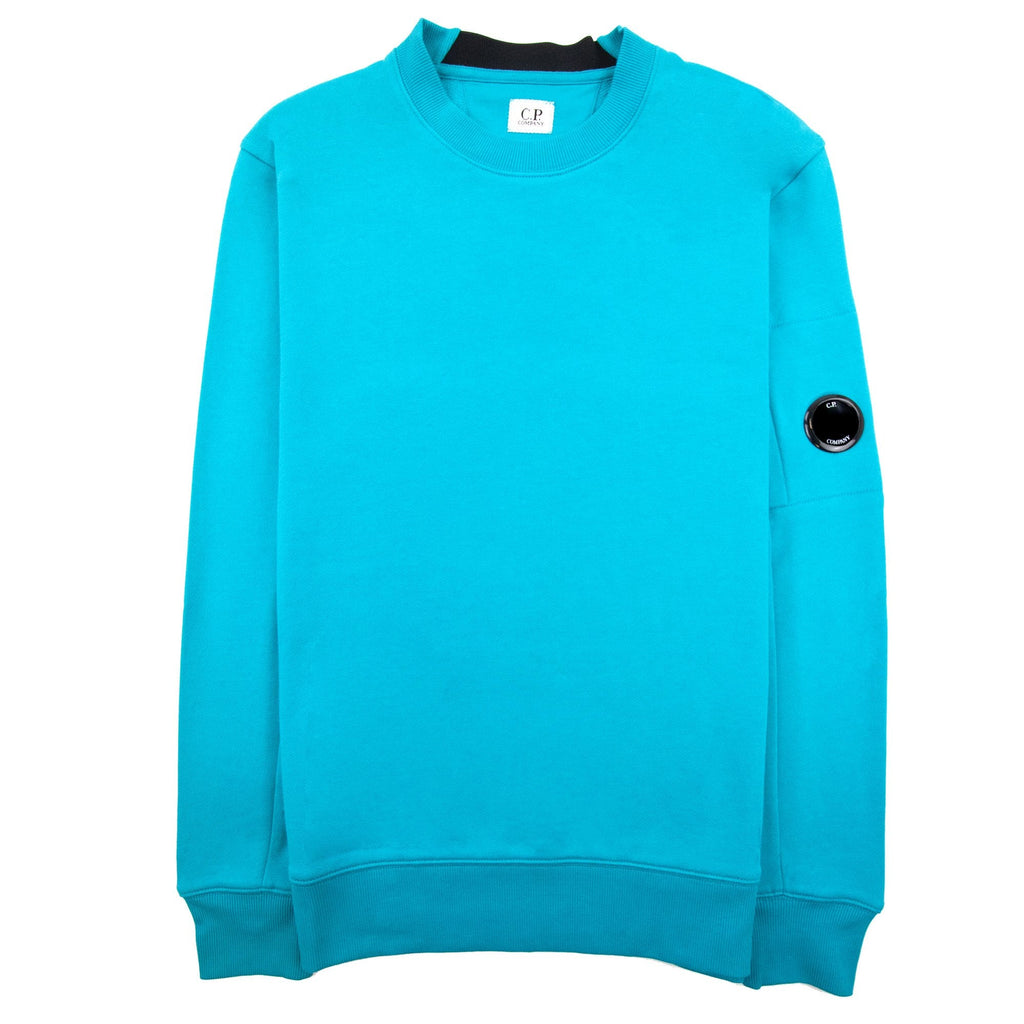 Cp Company Diagonal Raised Fleece Lens Crew Sweatshirt Tile Blue 825
