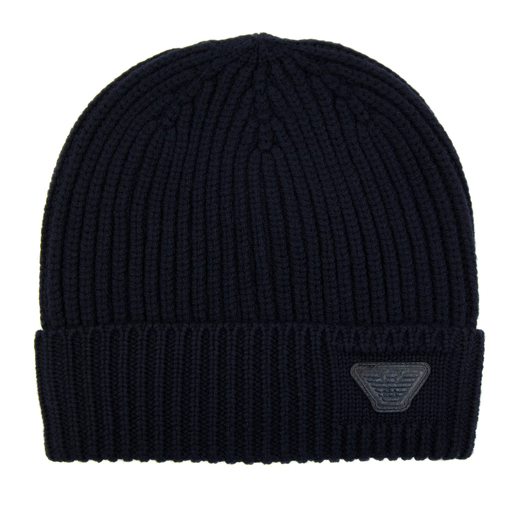 Emporio Armani Rubber Logo Beanie Navy