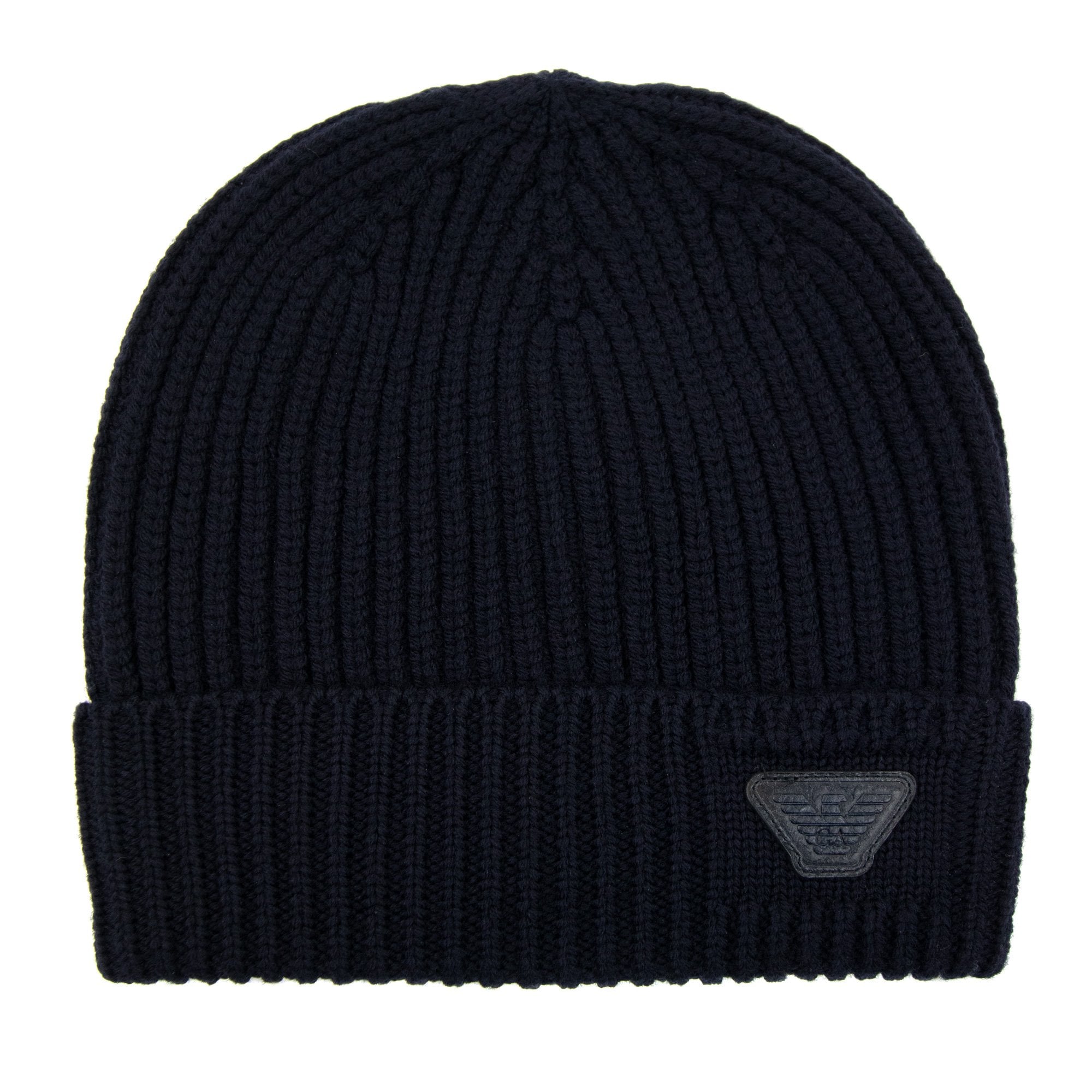 Emporio Armani Rubber Logo Beanie Navy