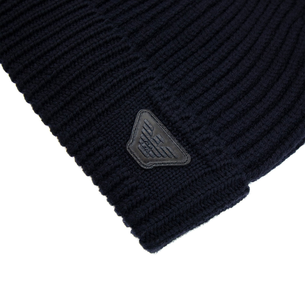 Emporio Armani Rubber Logo Beanie Navy