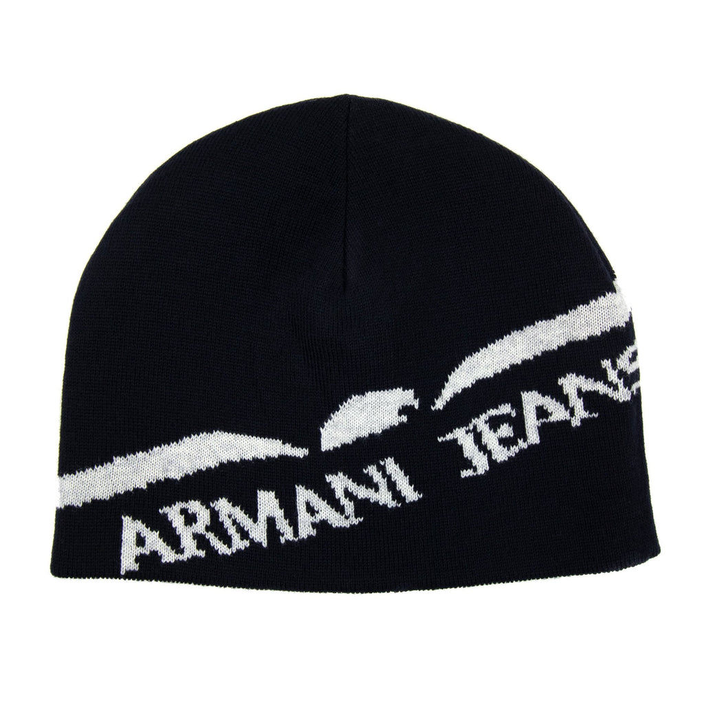 Armani Jeans Reversible Logo Beanie Navy Grey