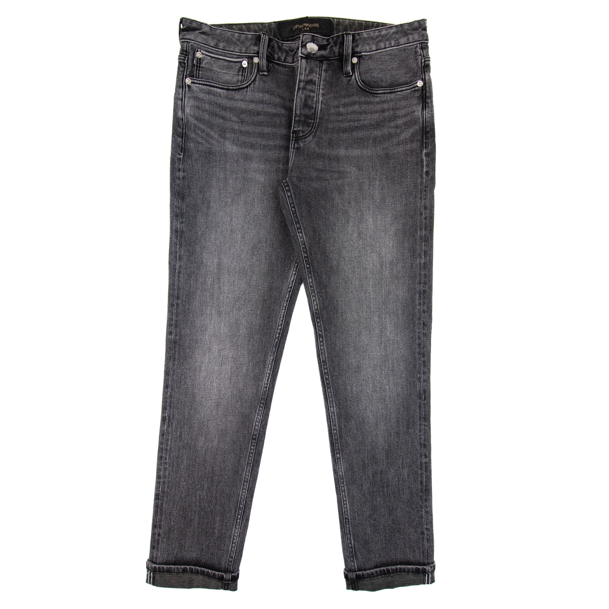 Emporio Armani J75 Slim-fit Vintage-effect Selvedge Denim Jeans Grey