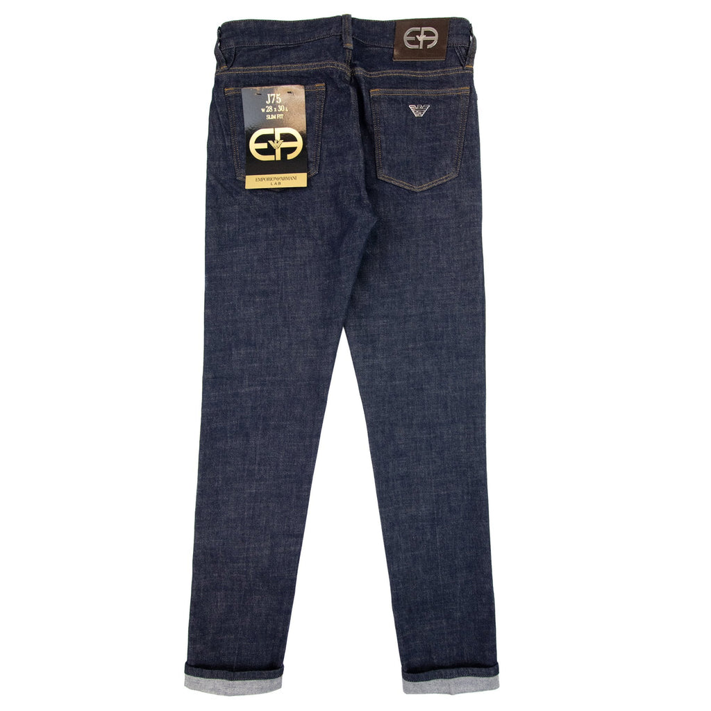 Emporio Armani J75 Slim-fit Selvedge Blue Denim Jeans Denim Blue