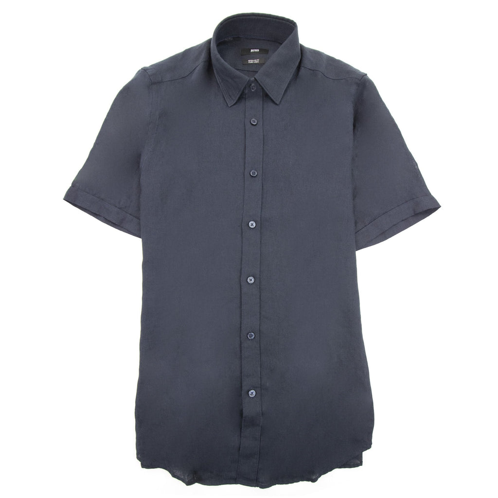 Hugo Boss Luka Short Sleeve Pur Linen Shirt Navy