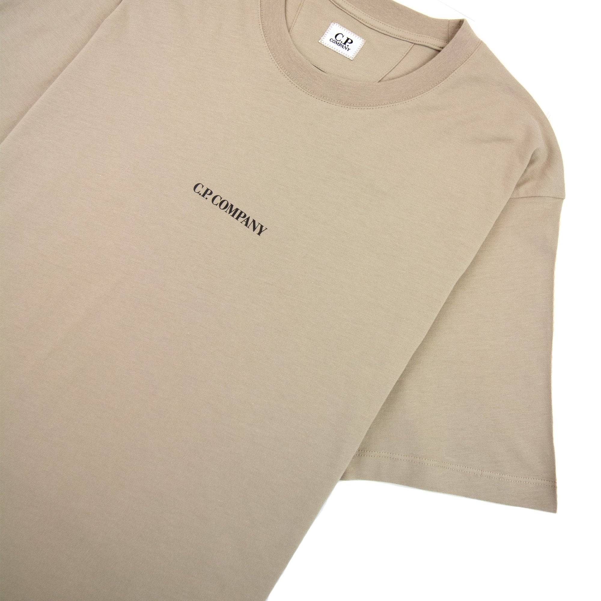 Cp Company 30/1 Jersey Reverse Print T Shirt Cobblestone 330