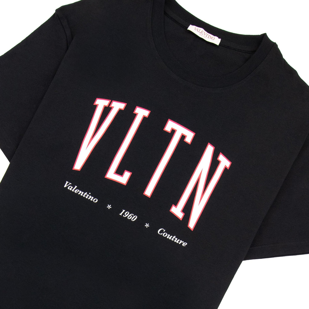 Valentino Cotton Crewneck T-shirt With Vltn Print Black