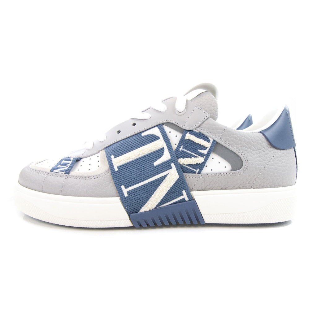 Valentino Vl7n Logo Embellished Leather Trainers Grey/blue
