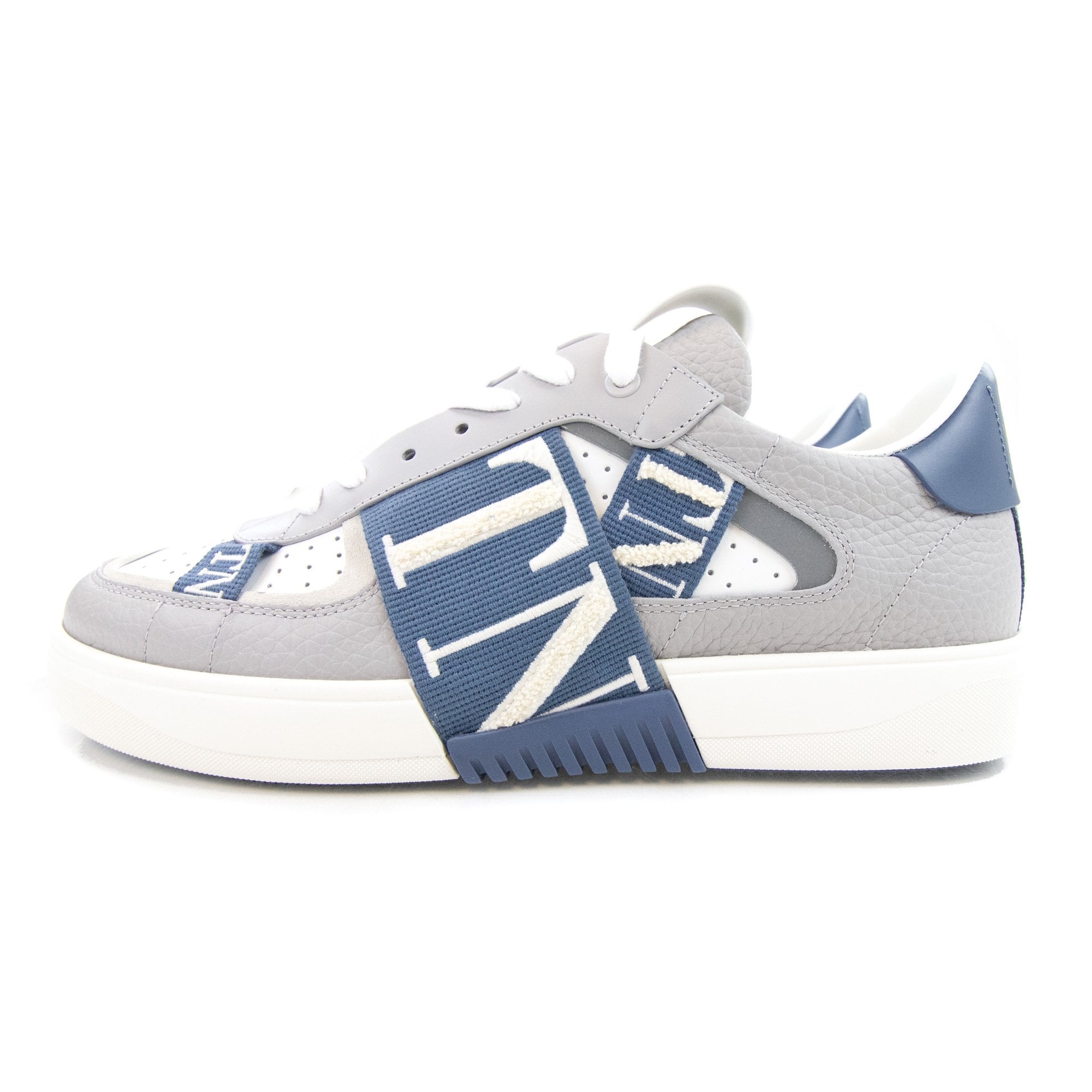 Valentino Vl7n Logo Embellished Leather Trainers Grey/blue