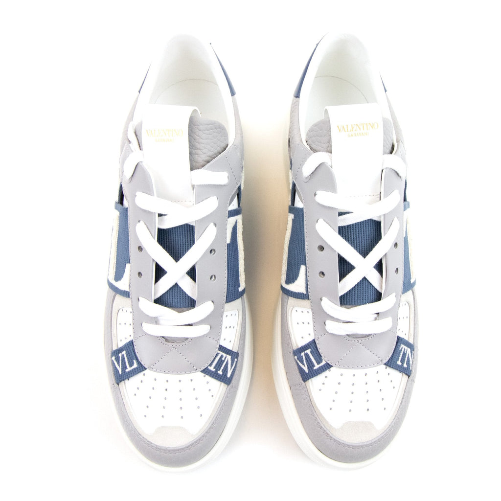 Valentino Vl7n Logo Embellished Leather Trainers Grey/blue